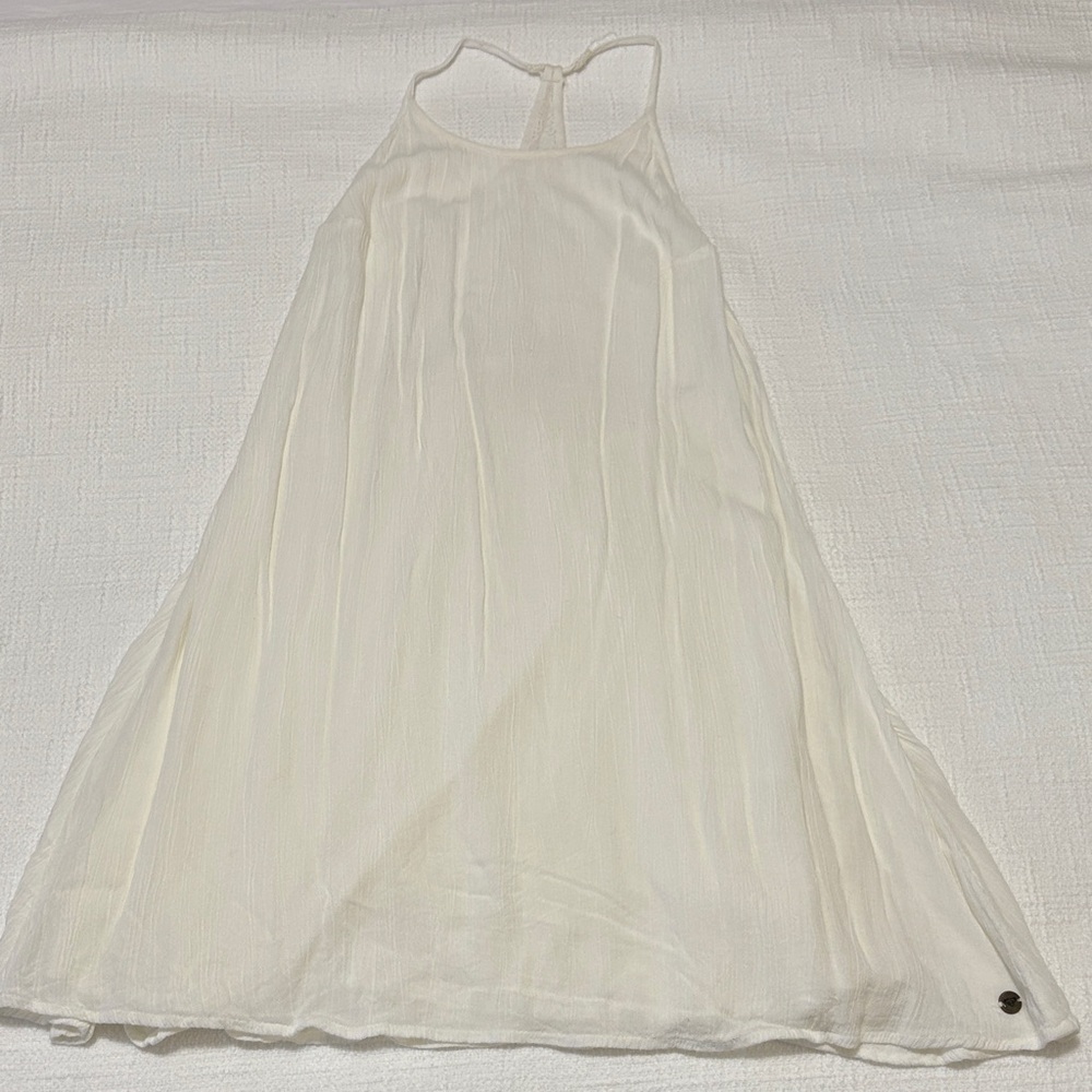 Roxy white open back lace detail mini dress